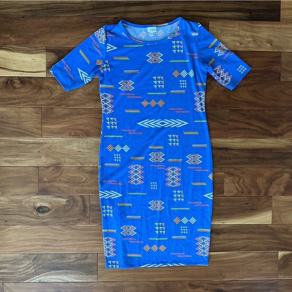 LuLaRoe Blue Aztec Print Julia Pencil Dress size Large